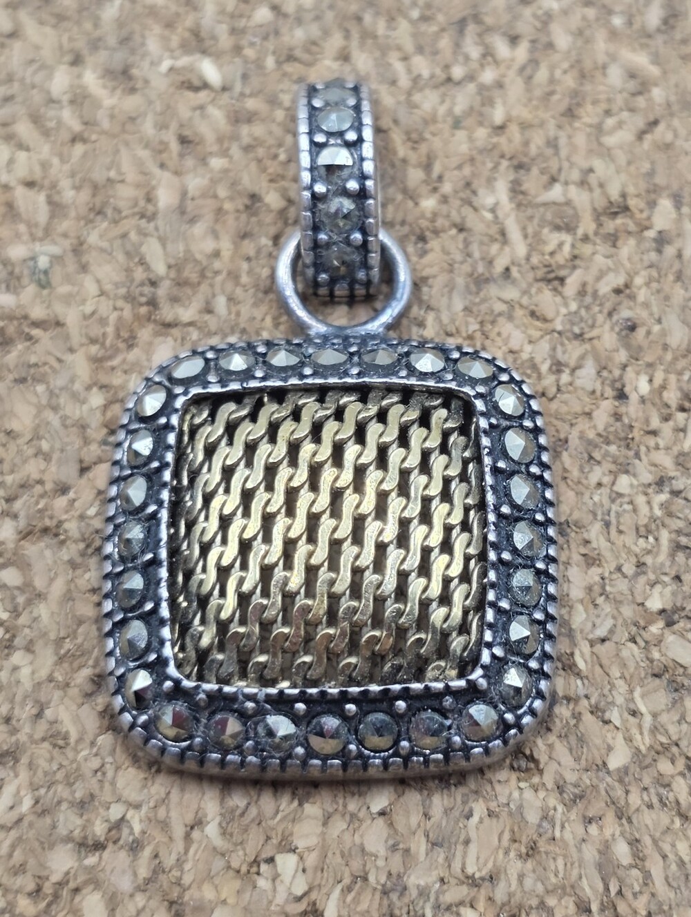 Judith Jack Sterling Silver Marcasite and Gold Mesh Pendant